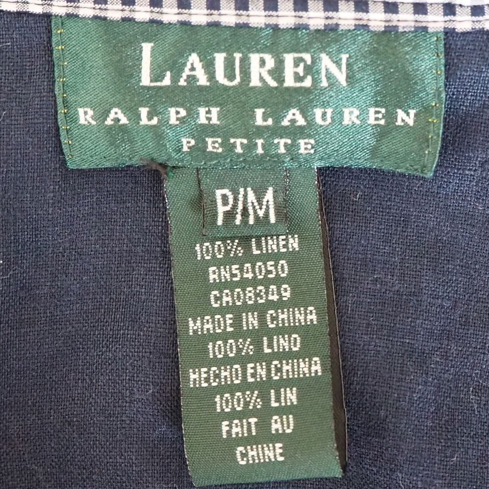 Lauren Ralph Lauren 100% Linen Shirt Dress Sz Medium Petite Navy Preppy Luxury - Picture 7 of 11